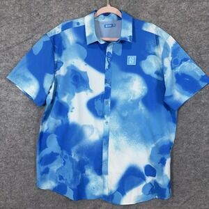 AT&T Button Up Shirt Mens Sz XL Blue Tie Dye Lightweight Stretch Employee